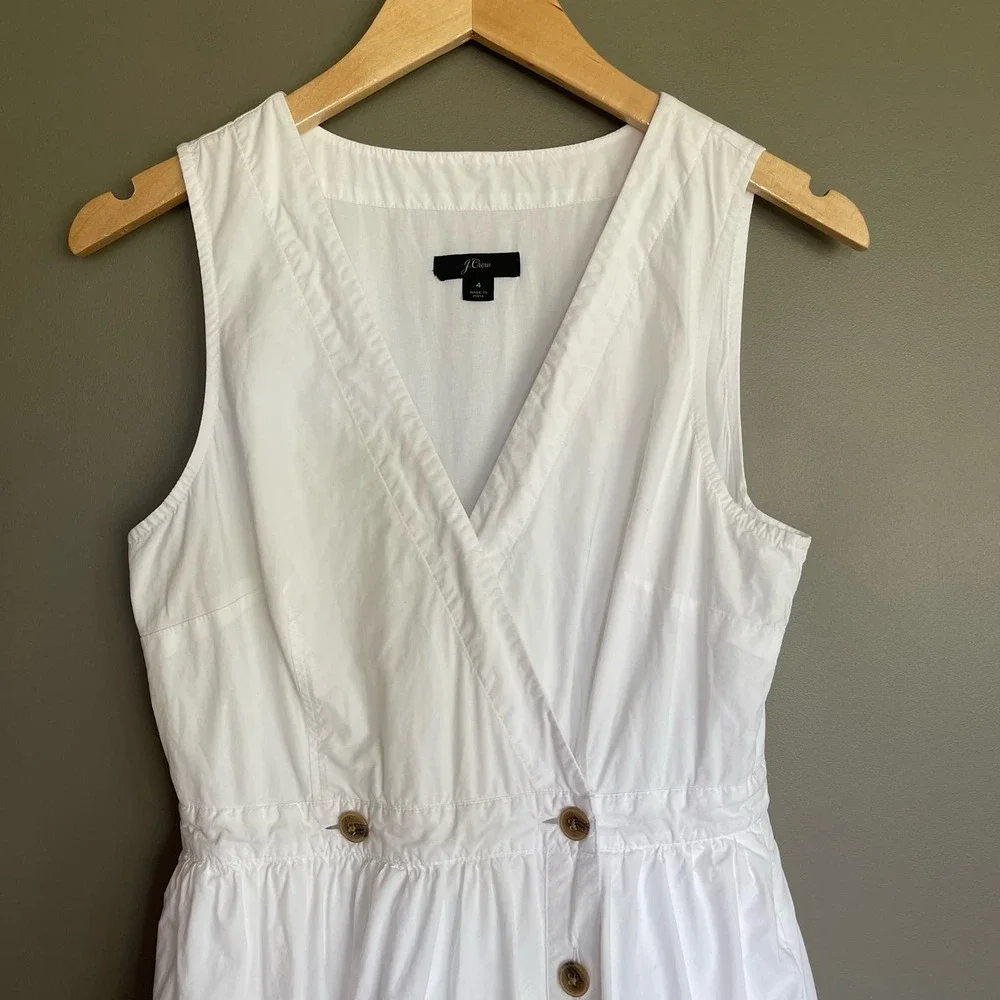 J. CREW Sleeveless Cotton Poplin A-line Shirtdress White Size‎ 4 Preppy Classic